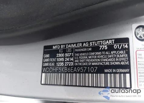 2014 Mercedes-Benz E 350 from USA, damaged, VIN WDDHF5KB6EA957107